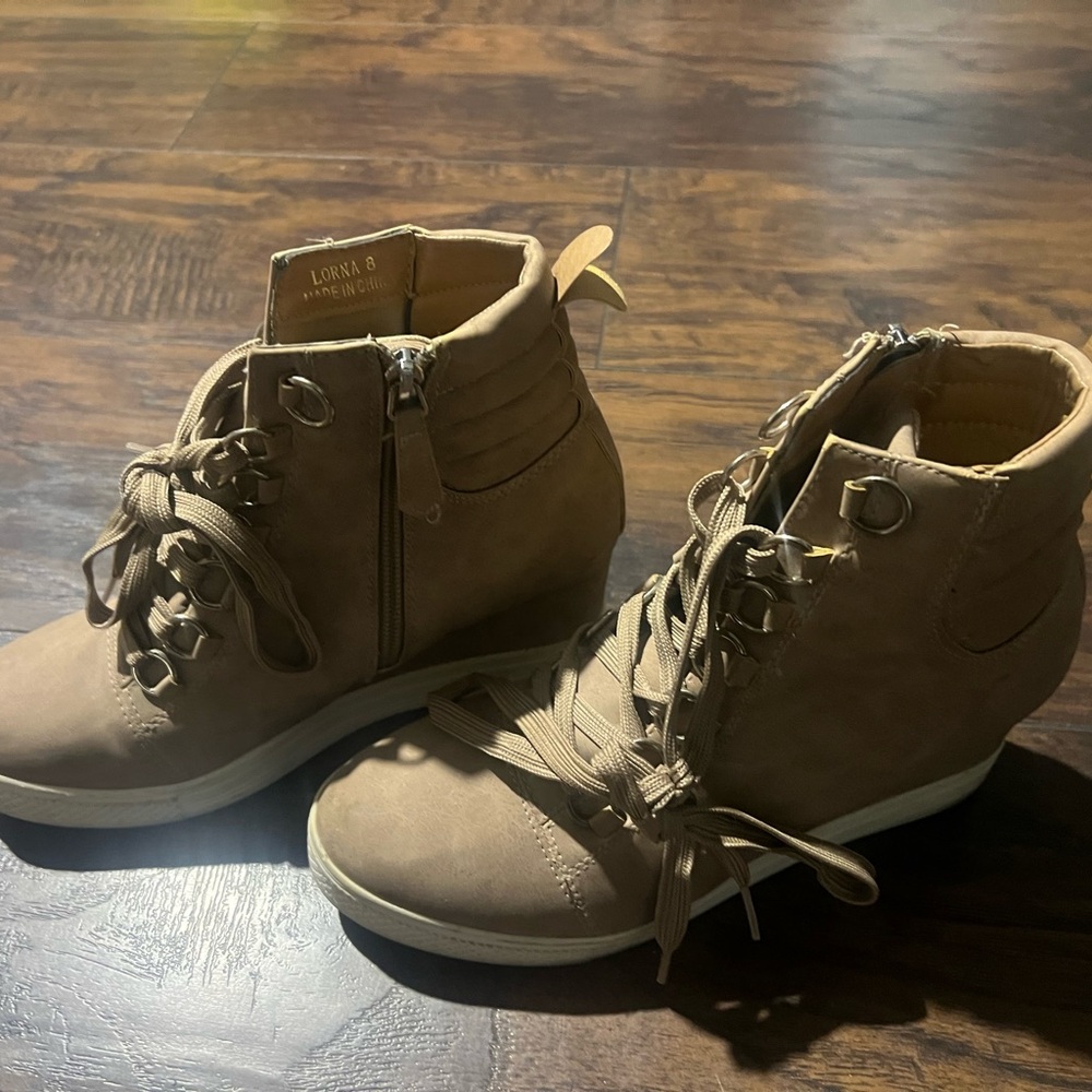 Tan Wedge Lace-Up Ankle Sneakers